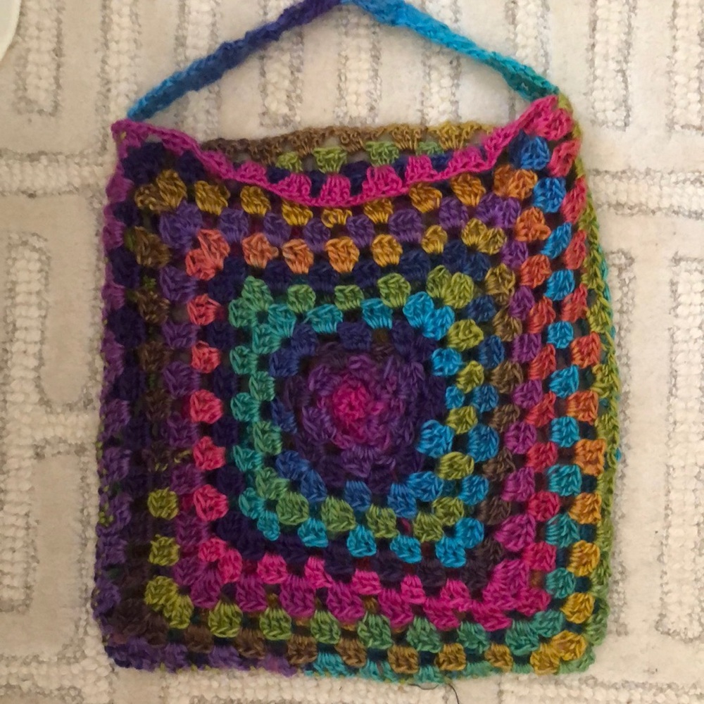 Handmade original wool crochet sling bag